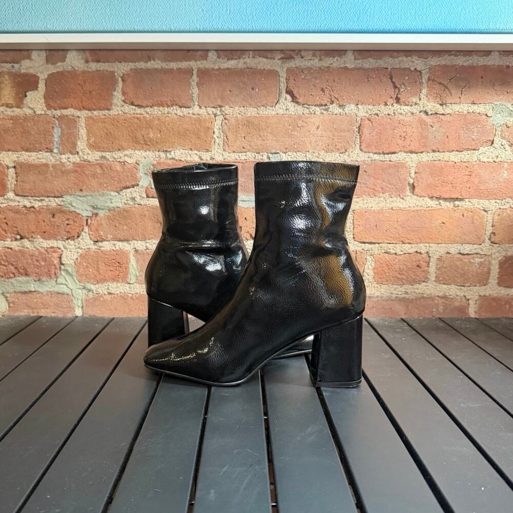 Black Patent Square Toe Ankle Boots